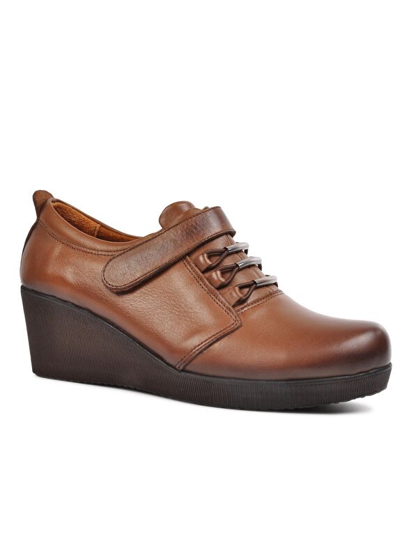 385 Kahverengi Kadın Hakiki Deri Dolgu Topuk Ayakkabı - Görsel 5