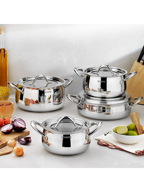 SCHAFER Galaxy Çelik Tencere Seti 8 Parça-Inox