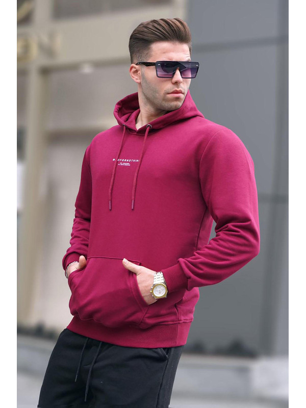 Madmext Bordo Kapüşonlu Baskılı  Erkek Hoodie 6017