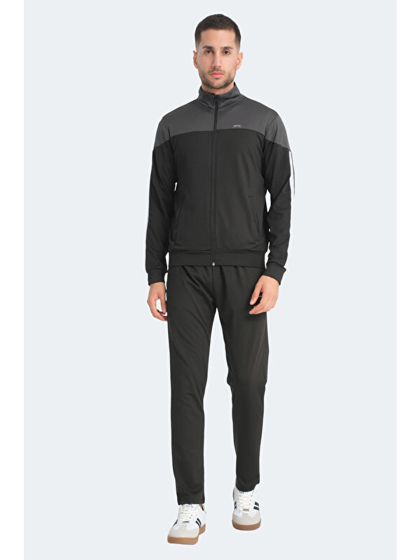 SLAZENGER RAPIDLY IN Erkek Fermuarlı Dik Yaka Cepli Siyah Eşofman Takımı
