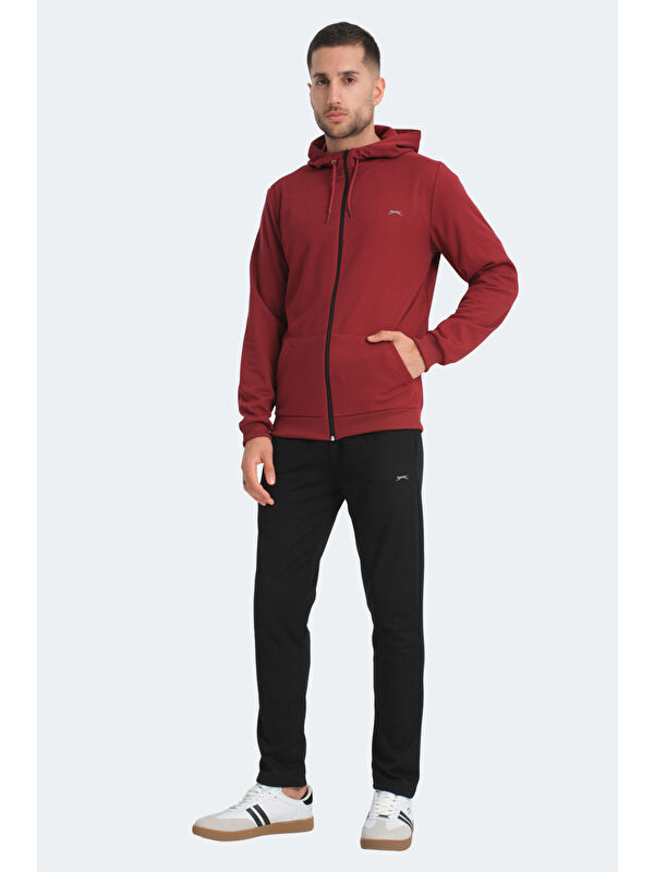 SLAZENGER RICH Erkek Fermuarlı Kapüşonlu Cepli Bordo Eşofman Takımı