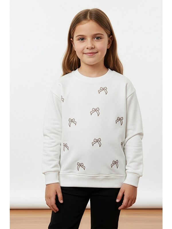 Fullamoda Fiyonk Nakışlı Taşlı Kız Çocuk Sweatshirt