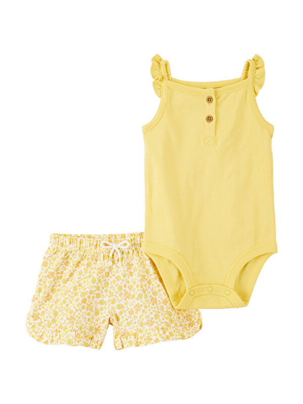 Carter's Kız Bebek Body Pantolon Set 2'li Paket 3 Ay-24 Ay Sarı