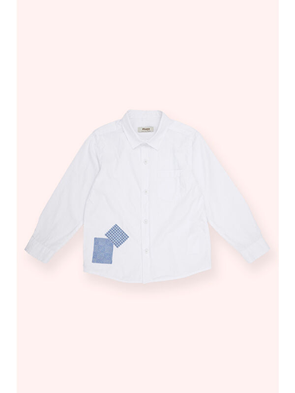 Panço Erkek Çocuk Patch Detaylı Beyaz Gömlek