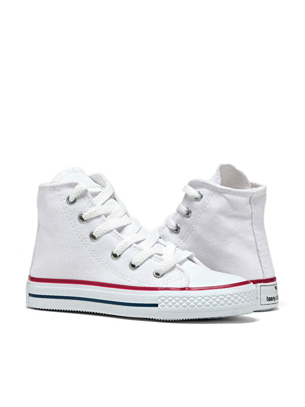 Çocuk Unisex Beyaz Rahat Kalıp Bağcıklı Uzun Spor Ayakkabı - Görsel 6