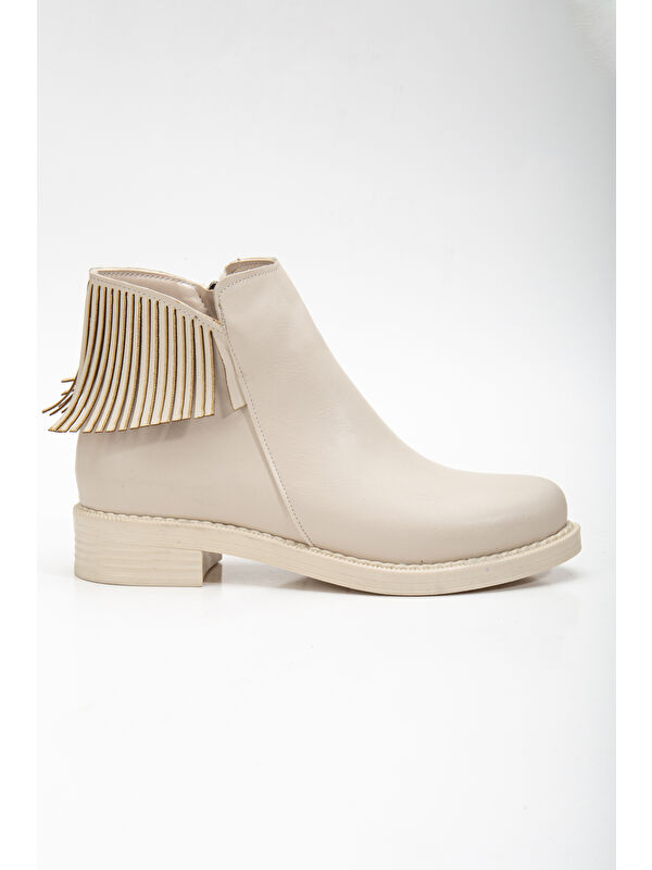 Kadın Ten Cilt Termo Taban Püskül Detaylı Fermuarlı Kısa Topuklu Bot - Görsel 3