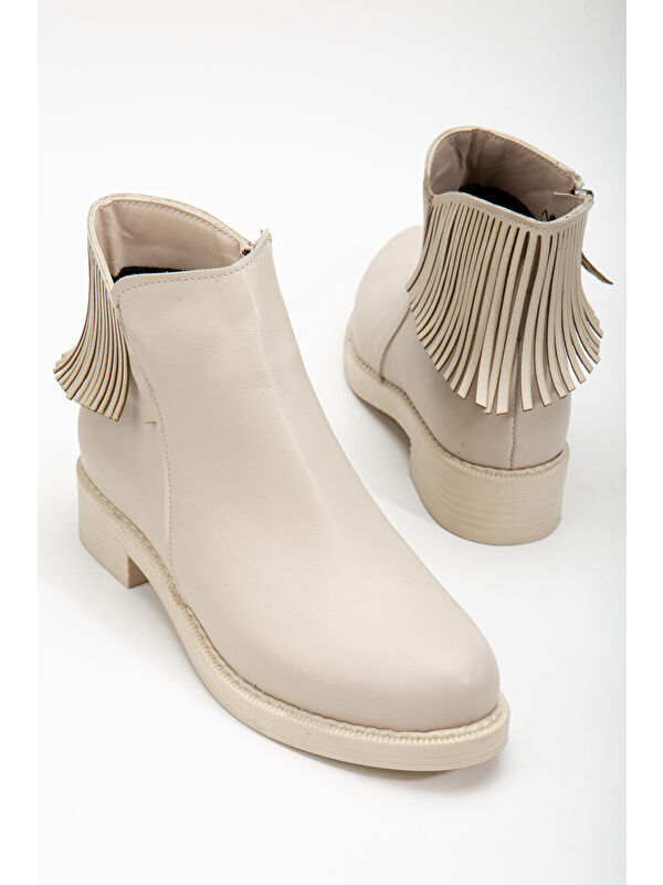 Kadın Ten Cilt Termo Taban Püskül Detaylı Fermuarlı Kısa Topuklu Bot - Görsel 4