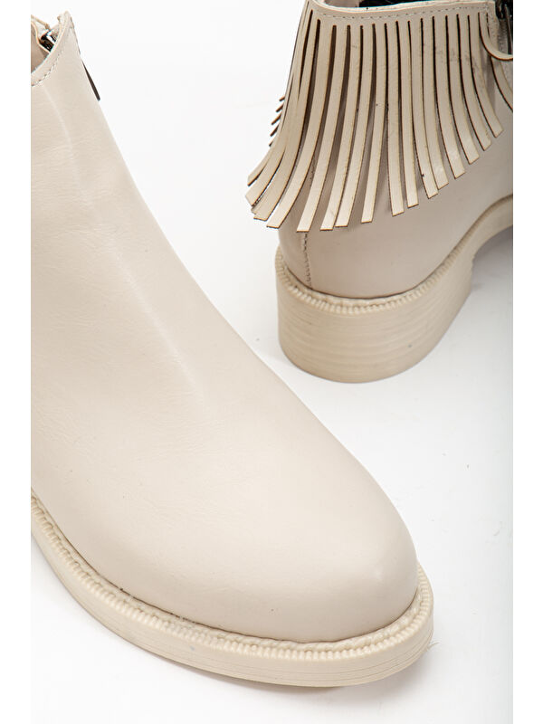 Kadın Ten Cilt Termo Taban Püskül Detaylı Fermuarlı Kısa Topuklu Bot - Görsel 5