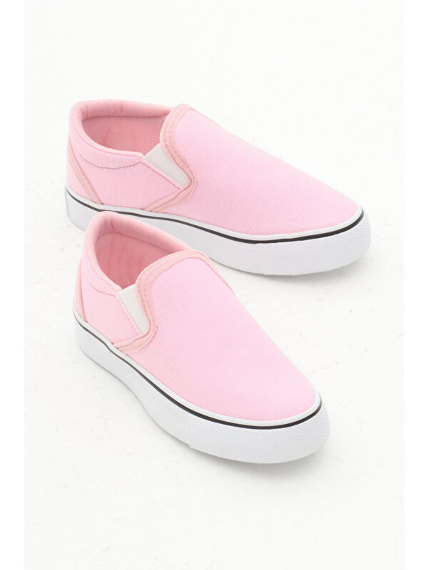 Çocuk Unisex Pembe Kauçuk Taban Keten Lastikli Spor Ayakkabı - Görsel 4