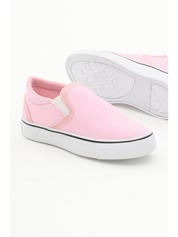 Çocuk Unisex Pembe Kauçuk Taban Keten Lastikli Spor Ayakkabı - Görsel 5