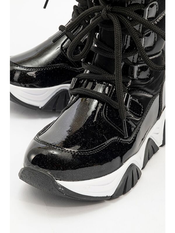 Kız Çocuk Siyah Simli Rugan Deri Suya Dayanıklı Günlük Bot - Görsel 3