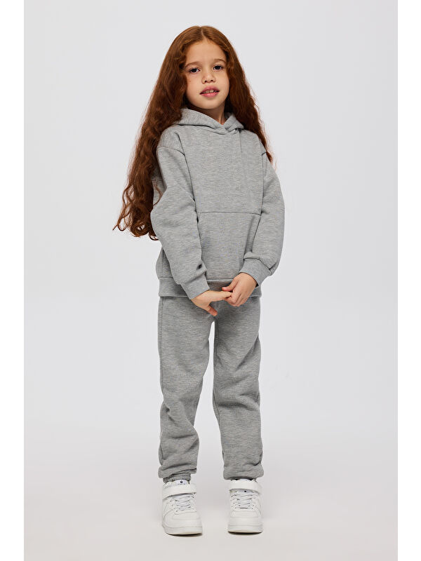 Panço Kız Çocuk Kapüşonlu Gri Sweatshirt