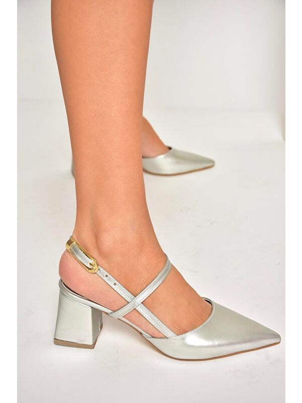 U9981449 Gümüş Kadın Topuklu Ayakkabı - Görsel 2