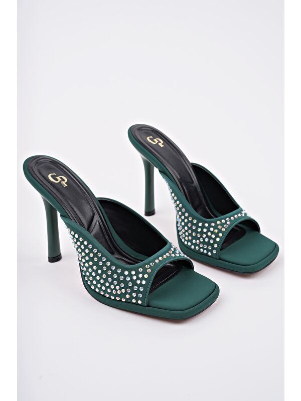 PUJA Küt Burun İnce Topuklu Taşlı Kadın Topuklu Terlik - Görsel 5