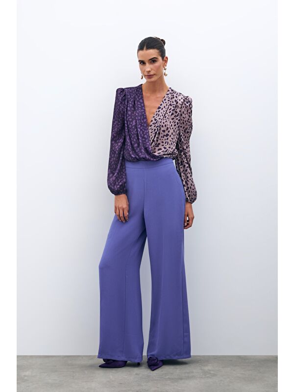 SATEEN Salaş Krep Pantolon - Mor