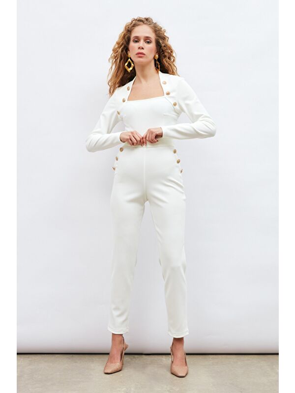 SATEEN Düğme Detaylı Pantolon - Ekru