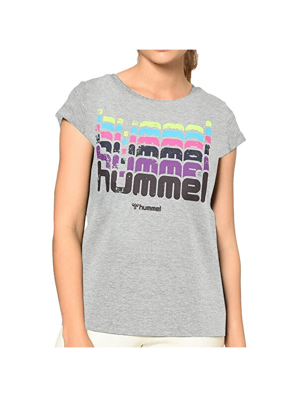 Hummel Kadın Gri Baskılı Bisiklet Yaka Tişört