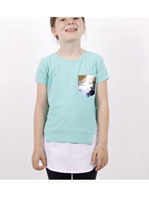 Toontoykids Kız Çocuk Göğsü Cepli Pul Nakışlı Tişört