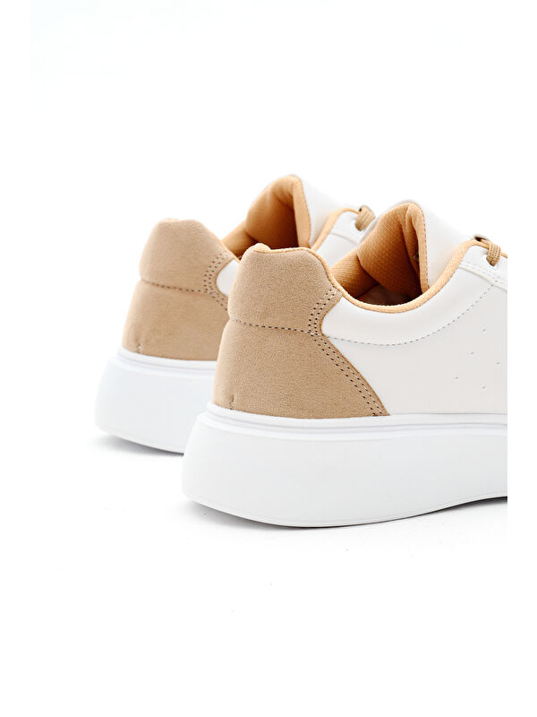 Kadın Beyaz Toprak Rahat Kalıp Yüksek Poli Taban Bağcıklı Spor Ayakkabı - Görsel 6