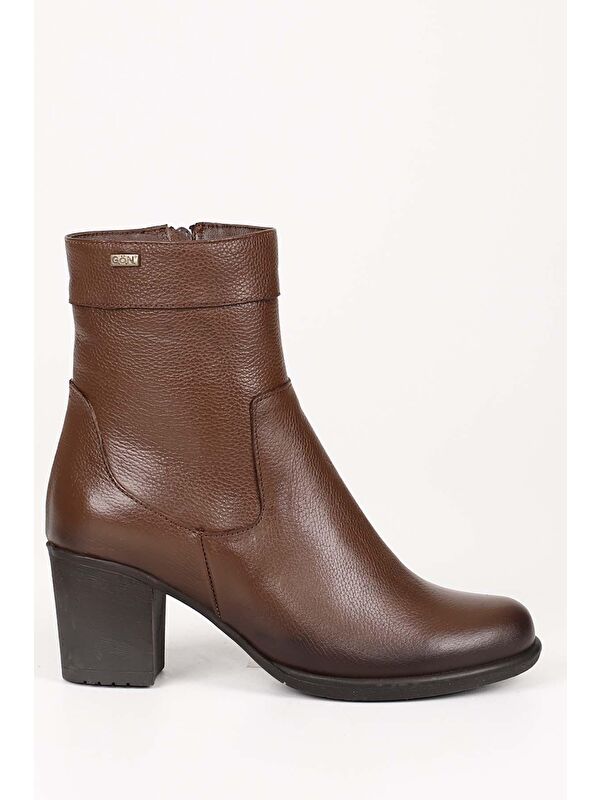 KAHVERENGİ Hakiki Deri Yuvarlak Burun Kauçuk Taban Topuklu Fermuarlı Kadın Günlük Bot 48457 - Görsel 5