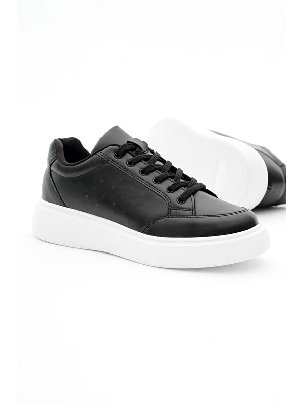 Kadın Siyah Rahat Kalıp Yüksek Poli Taban Bağcıklı Spor Ayakkabı - Görsel 5