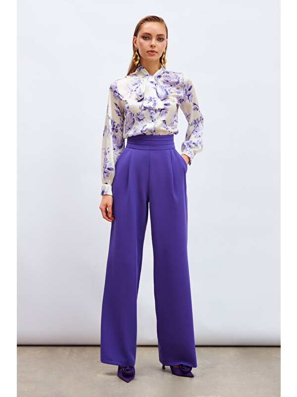 SATEEN Bel Detaylı Cepli Pantolon - Mor