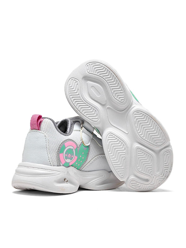 Çocuk Unisex Beyaz Lila Işıklı Cırtlı Ayakkabı - Görsel 5