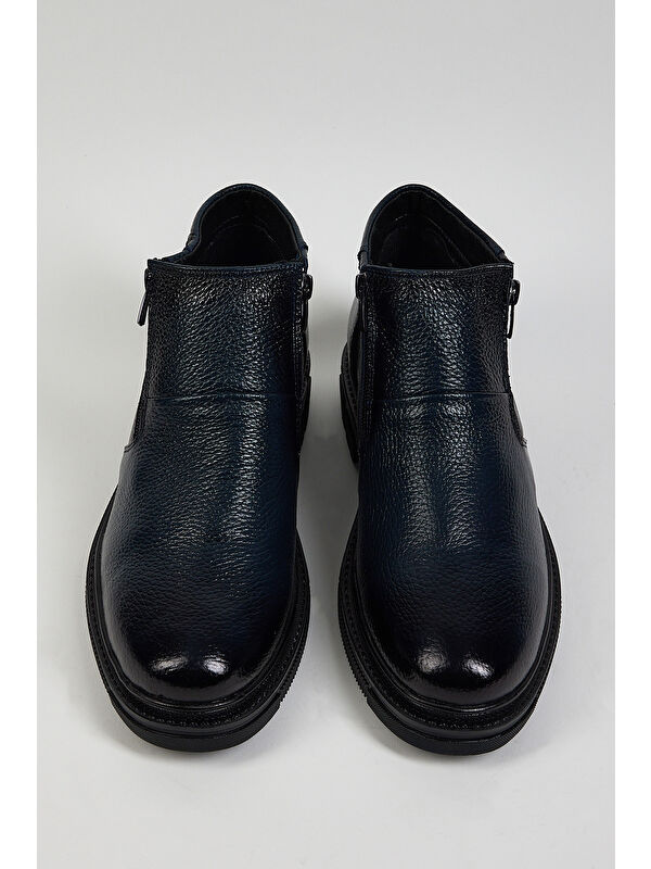 Erkek Lacivert Rahat Kalıp Hakiki Deri Çift Fermuarlı Bot - Görsel 3