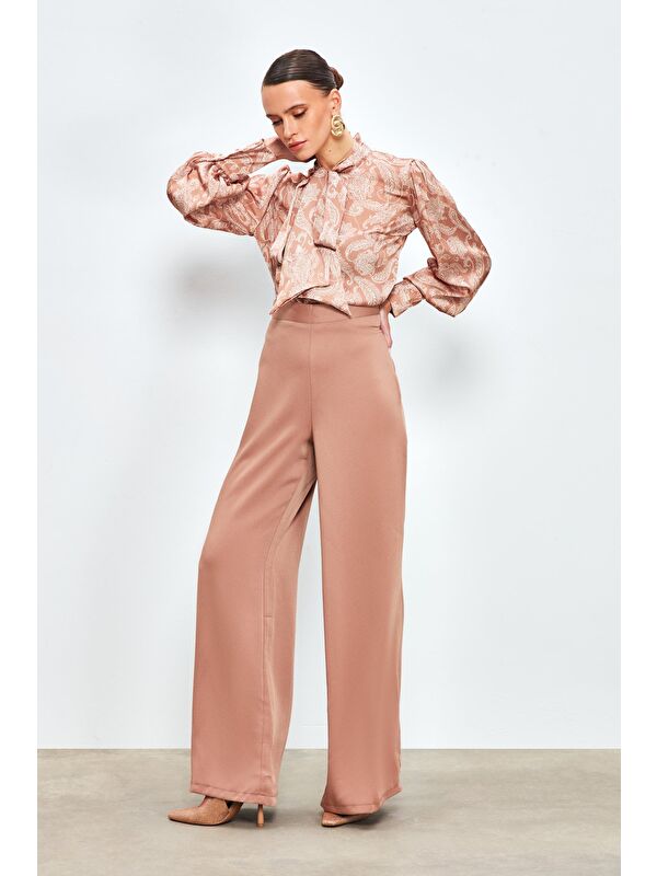 SATEEN Salaş Krep Pantolon - Vizon