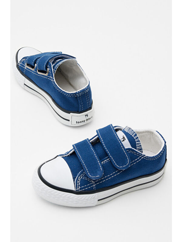 Çocuk Unisex Jean Mavi Kauçuk Taban Keten Cırtlı Spor Ayakkabı - Görsel 3