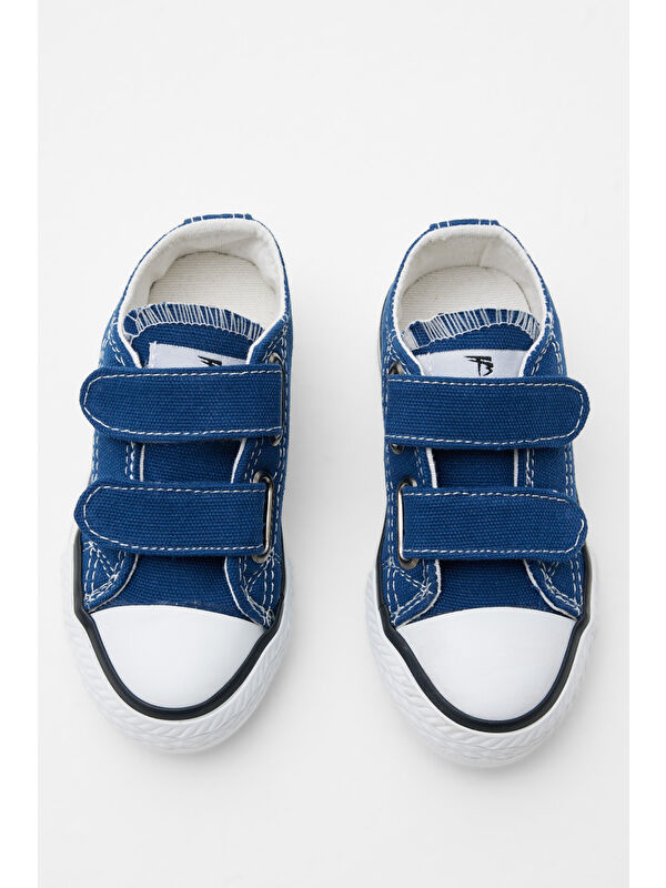 Çocuk Unisex Jean Mavi Kauçuk Taban Keten Cırtlı Spor Ayakkabı - Görsel 4
