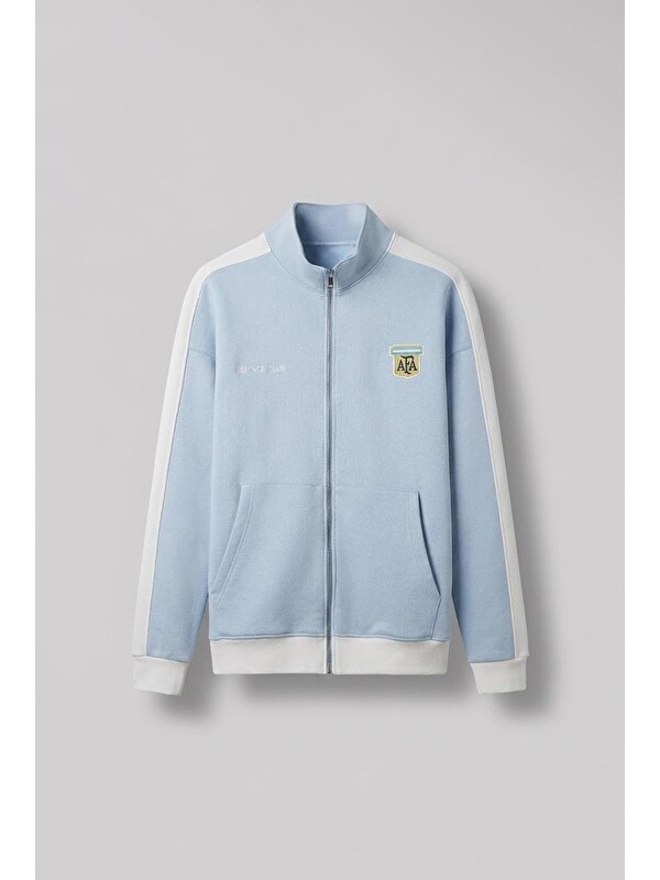 Abluka Online Spor Relaxed Erkek Fermuarlı Sweatshirt Hırka Açık Mavi
