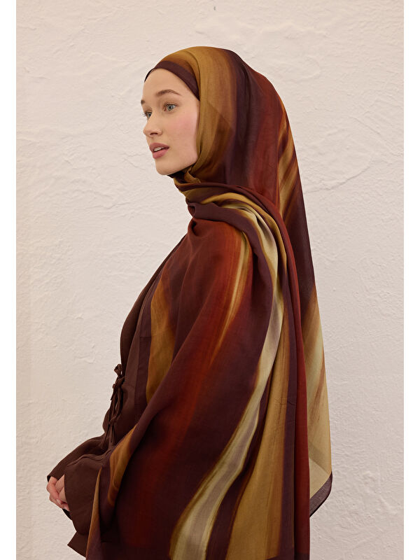 Fresh Scarfs Color Brush Desen Rami Şal Kahve