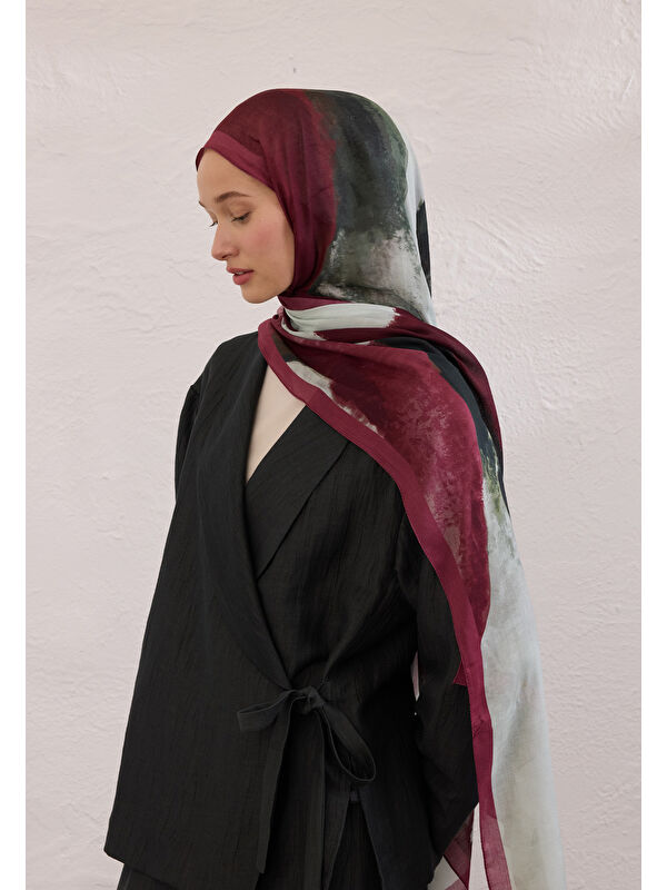 Fresh Scarfs Color Waves Desen Rami Şal Bordo