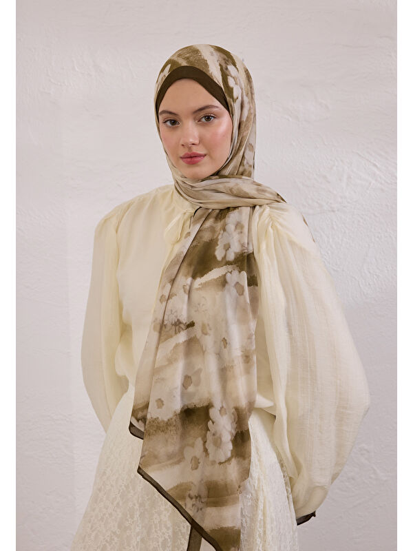 Fresh Scarfs Soft Daısy Desen Rami Şal Vizon