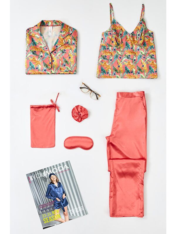 For You Moda 6'Lı Kaplan Desen Nar Çiceği Pijama Takımı