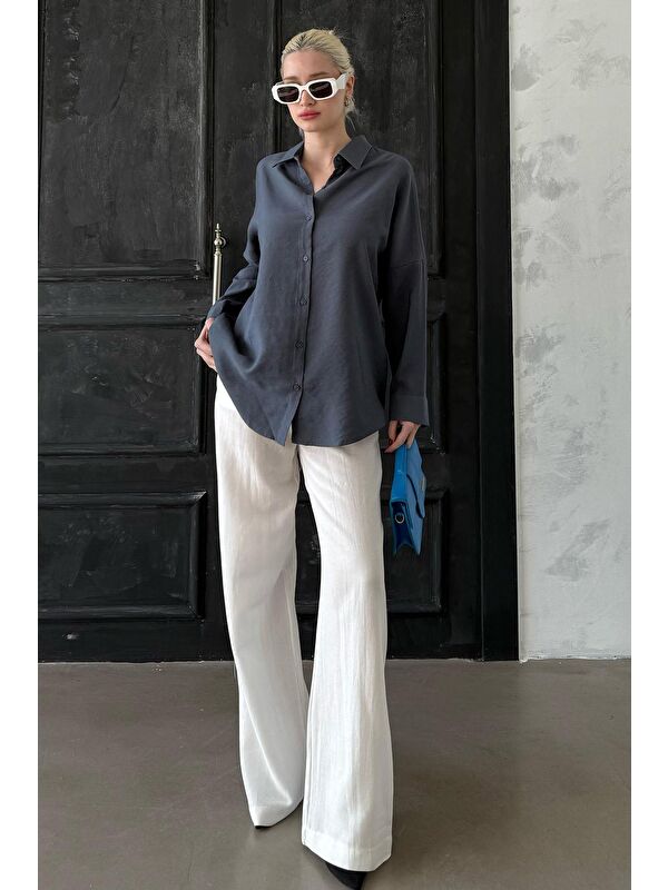 Madmext Füme Uzun Kollu Oversize Gömlek Mg2003