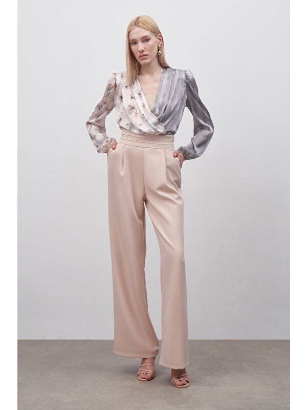 SATEEN Bel Detaylı Cepli Pantolon - Bej