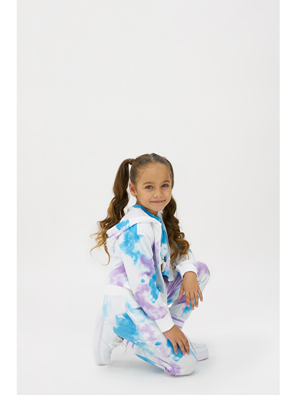 Panço Kız Çocuk Batik Desenli Fermuarlı Beyaz Sweatshirt