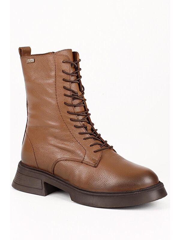 TABA Hakiki Deri Yuvarlak Burun Termo Taban Bağcıklı Fermuarlı Kadın Günlük Postal Bot 51455 - Görsel 6