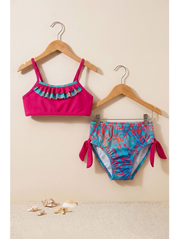 ZUZUNGA Kız Çocuk Renkli Tropik Desen Bikini Takımı