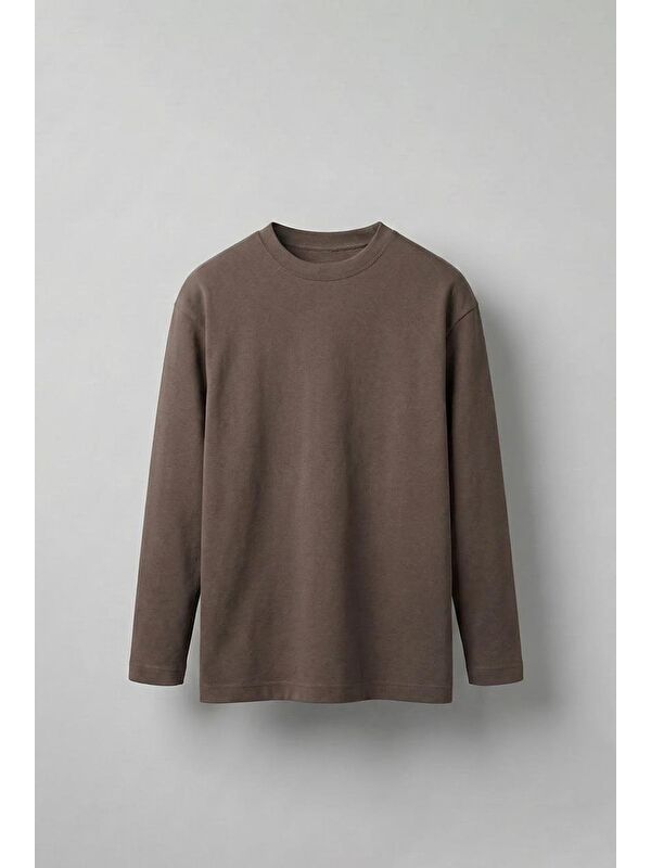 Abluka Online Erkek Oversize Basic Uzun Kollu Sweatshirt Kahverengi