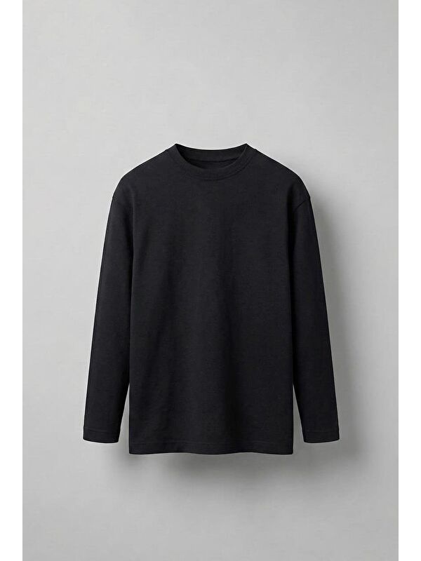 Abluka Online Erkek Oversize Basic Uzun Kollu Sweatshirt Siyah