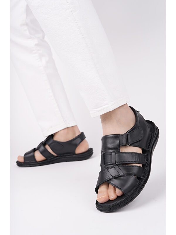 Charles Erkek Günlük Hakiki Deri Rahat Yumuşak Taban Ortopedik Sandalet - Görsel 3