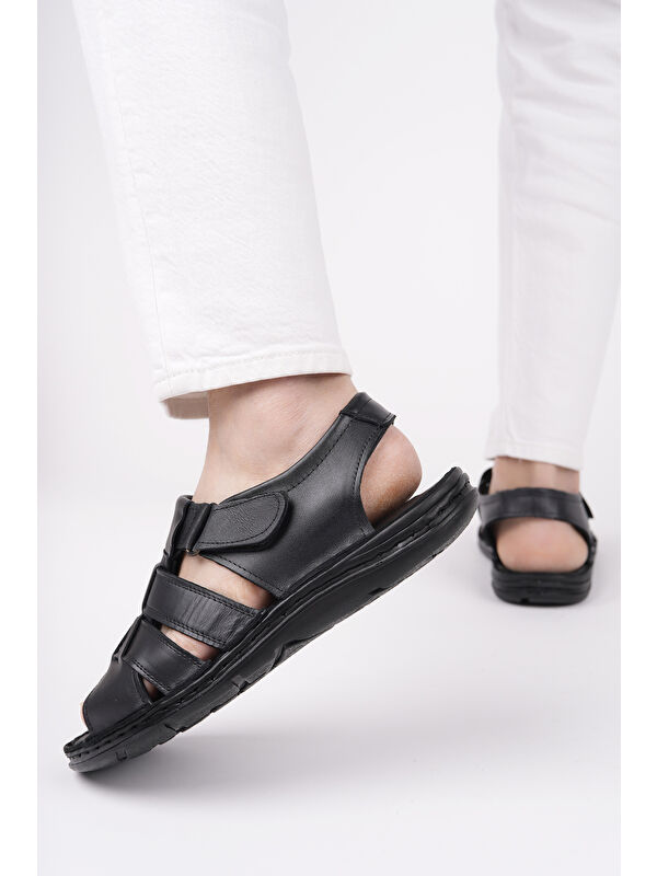 Charles Erkek Günlük Hakiki Deri Rahat Yumuşak Taban Ortopedik Sandalet - Görsel 4