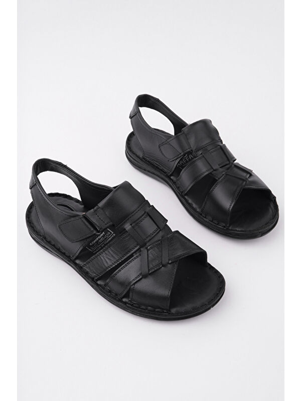 Charles Erkek Günlük Hakiki Deri Rahat Yumuşak Taban Ortopedik Sandalet - Görsel 7