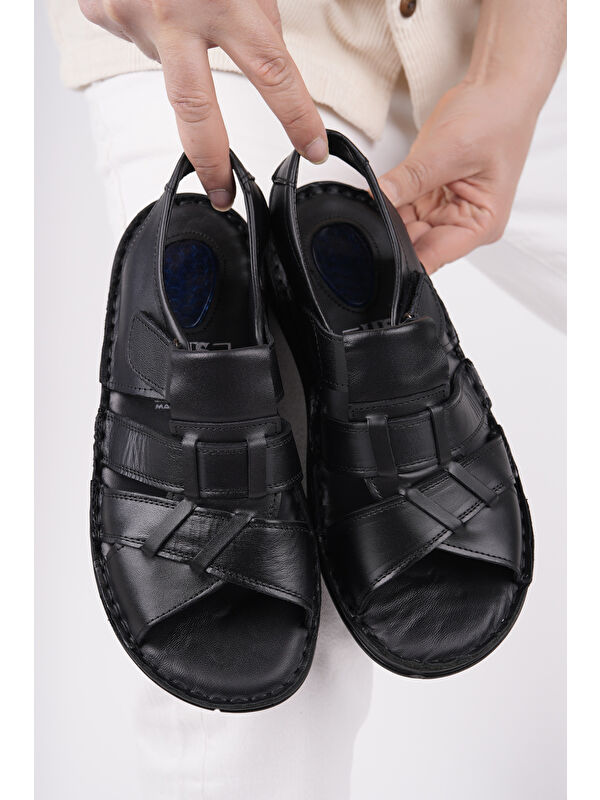 Charles Erkek Günlük Hakiki Deri Rahat Yumuşak Taban Ortopedik Sandalet - Görsel 9