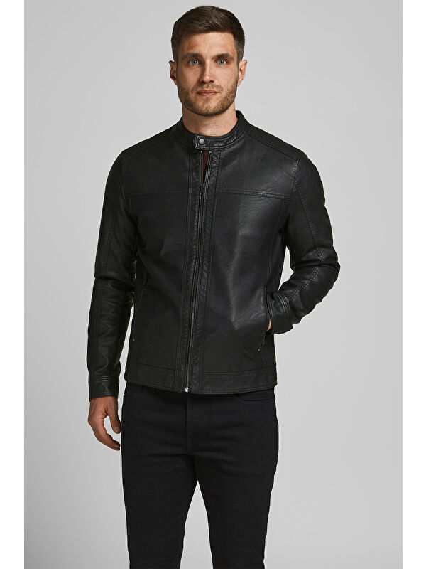 Jack & Jones Jjewarner Regular Fit Fermuarlı Suni Erkek Deri Mont 12182461