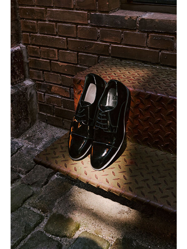 Erkek Siyah %100 Deri Rahat Taban Klasik Ayakkabı - Görsel 4