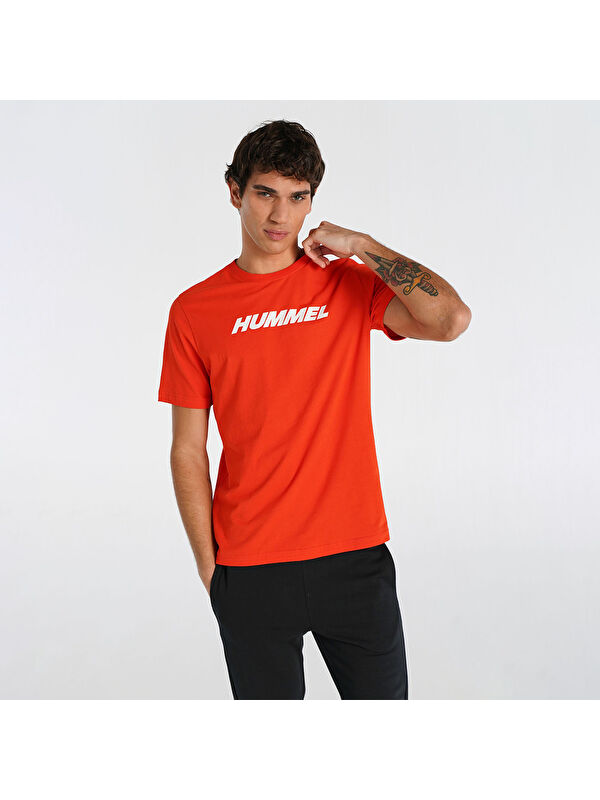 Hummel Elemental Logo Pamuk Erkek Turuncu Yuvarlak Yaka Spor Tişört